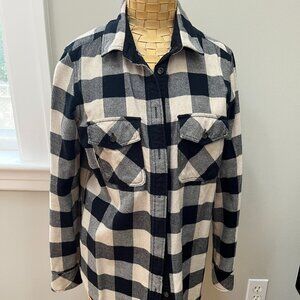 Roots Buffalo Plaid Black/Cream Checked Flannel, Size Small